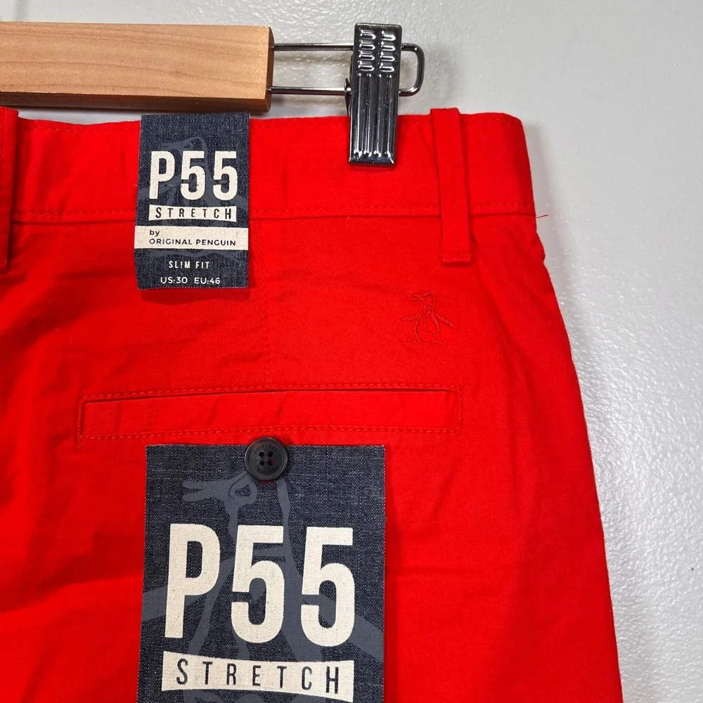 LOT of 2 Penguin P55 Chino Shorts Slim Fit Mens *32 Blue & Red Golf Active NWT